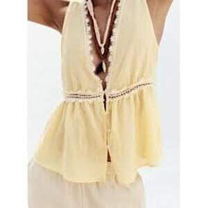 ZARA Plunge V Neck Sleeveless Peplum Tank Top Butter Yellow Small